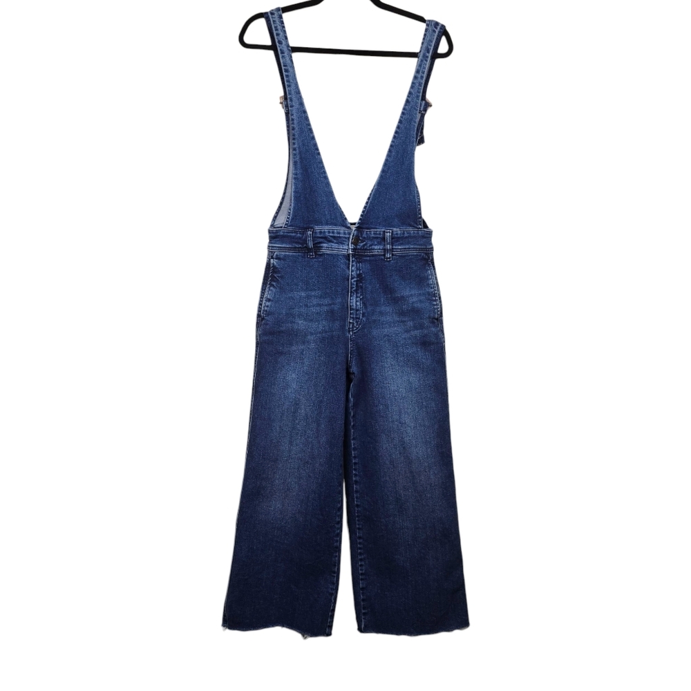 Free People Womens Blue A-Line Cropped Flare Raw Hem Overalls Size 2